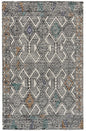 8' X 11' Black Ivory And Green Wool Geometric Hand Tufted Distressed Area Rug