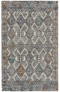 5' X 8' Black Ivory And Green Wool Geometric Tufted Handmade Distressed Area Rug