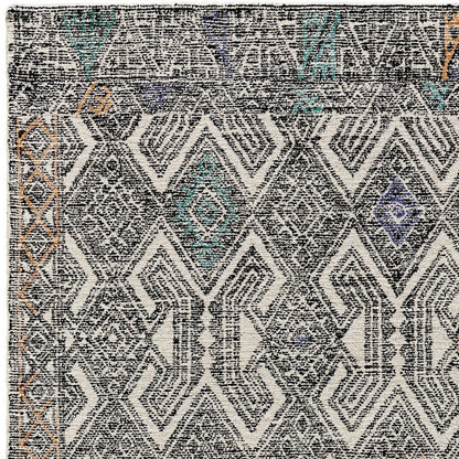 8' Black Ivory And Green Wool Geometric Hand Tufted Distressed Round Rug