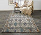 8' Black Ivory And Green Wool Geometric Hand Tufted Distressed Round Rug