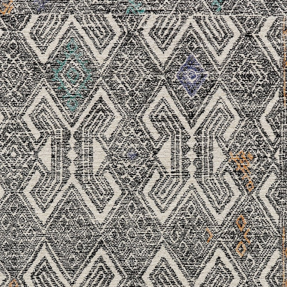 2' X 3' Black Ivory And Green Wool Geometric Hand Tufted Distressed Area Rug