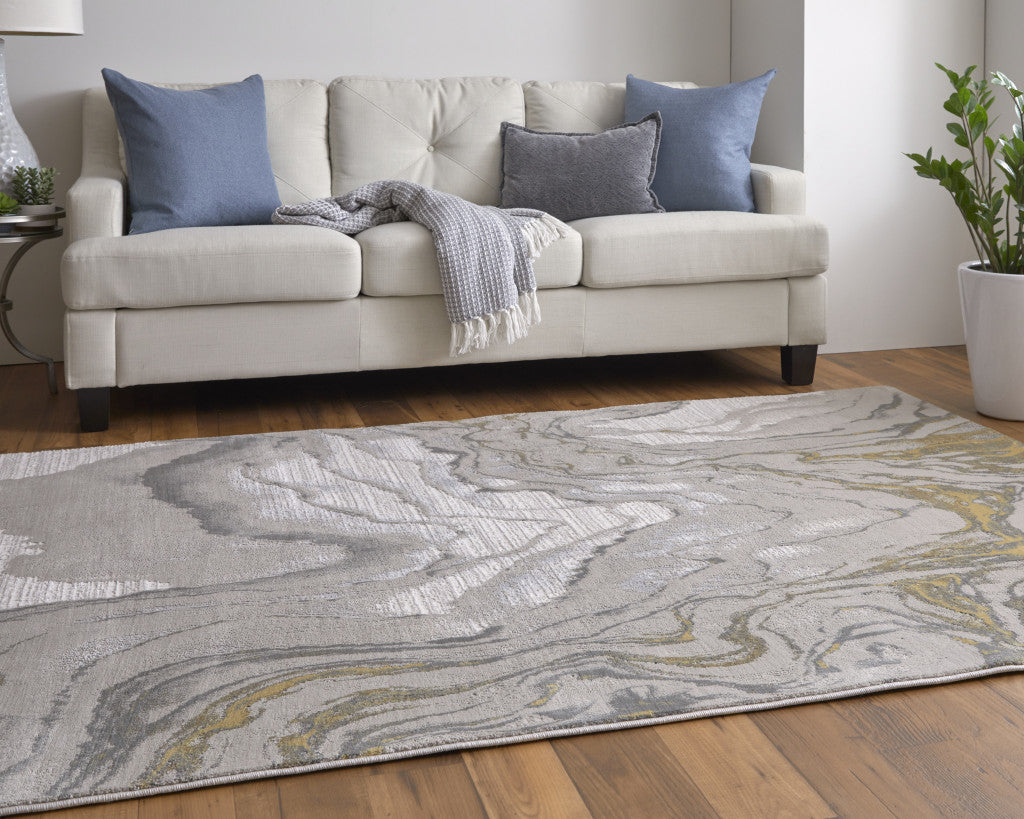 5' X 8' Gold Ivory And Gray Abstract Stain Resistant Area Rug