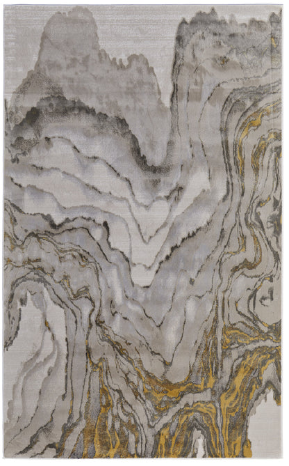 5' X 8' Gold Ivory And Gray Abstract Stain Resistant Area Rug