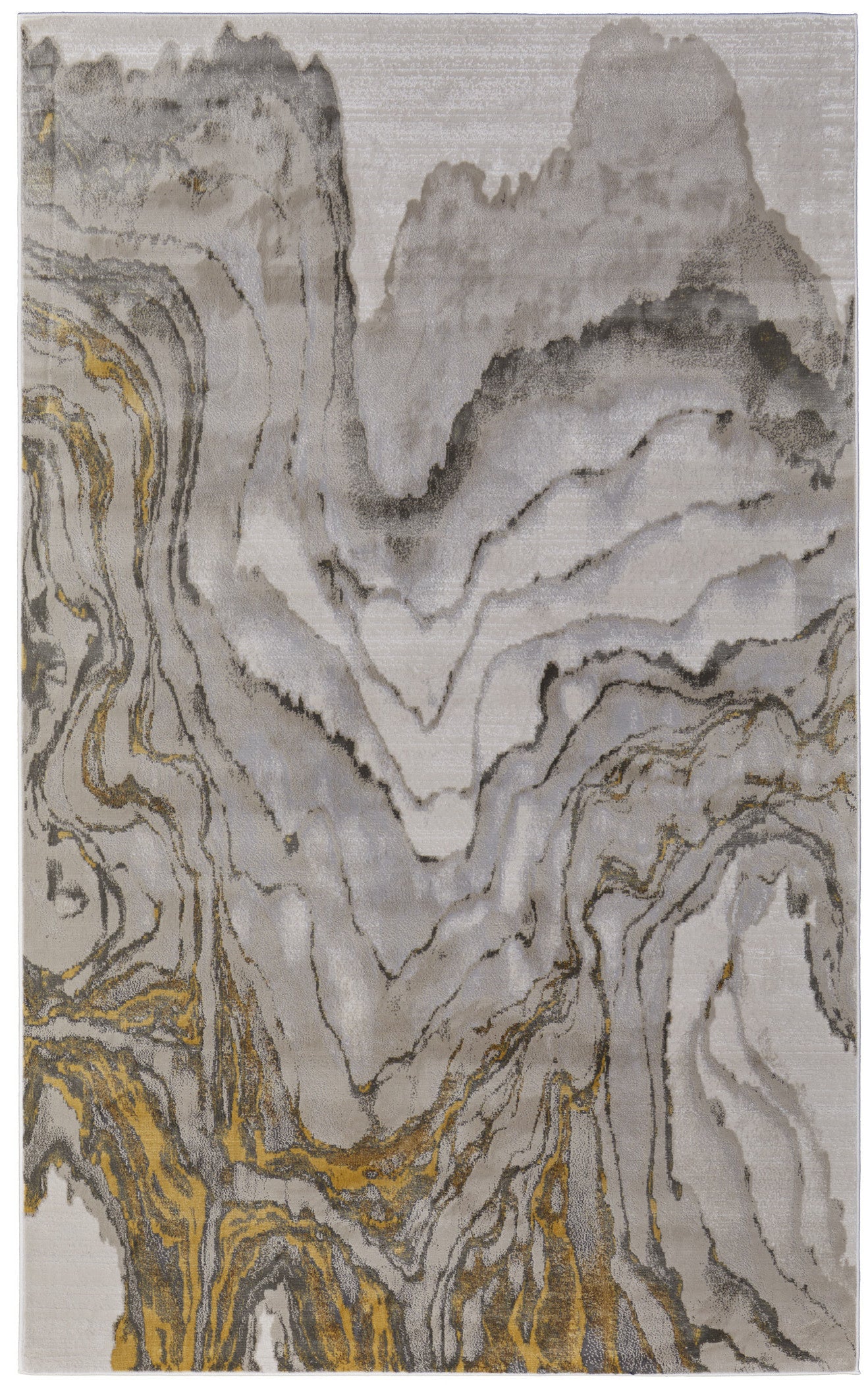 5' X 8' Gold Ivory And Gray Abstract Stain Resistant Area Rug