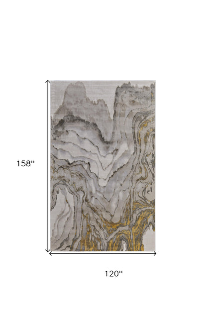 5' X 8' Gold Ivory And Gray Abstract Stain Resistant Area Rug