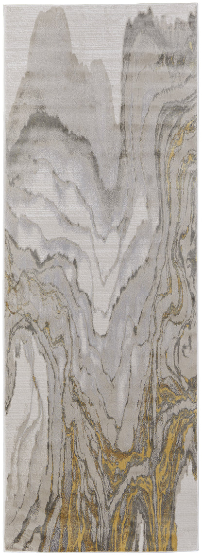 5' X 8' Gold Ivory And Gray Abstract Stain Resistant Area Rug