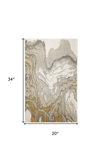 5' X 8' Gold Ivory And Gray Abstract Stain Resistant Area Rug