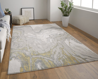 5' X 8' Gold Ivory And Gray Abstract Stain Resistant Area Rug