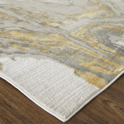 5' X 8' Gold Ivory And Gray Abstract Stain Resistant Area Rug