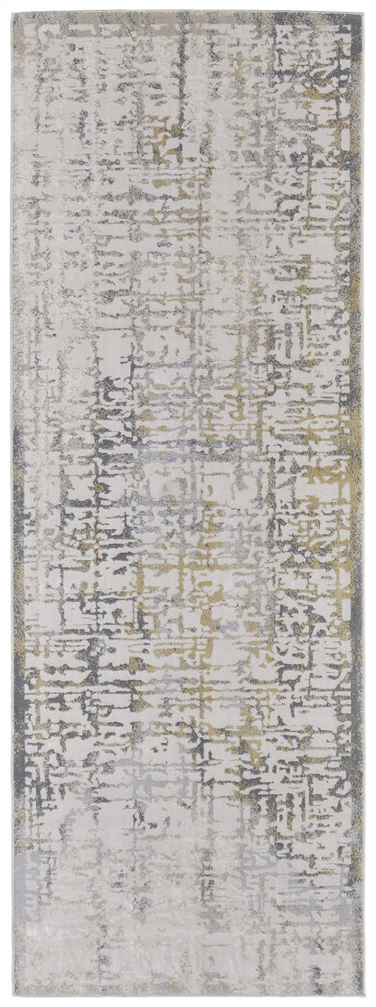 5' X 8' Gold Ivory And Gray Abstract Stain Resistant Area Rug