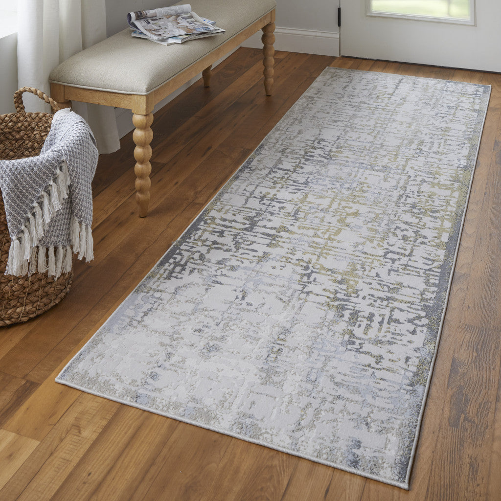 5' X 8' Gold Ivory And Gray Abstract Stain Resistant Area Rug