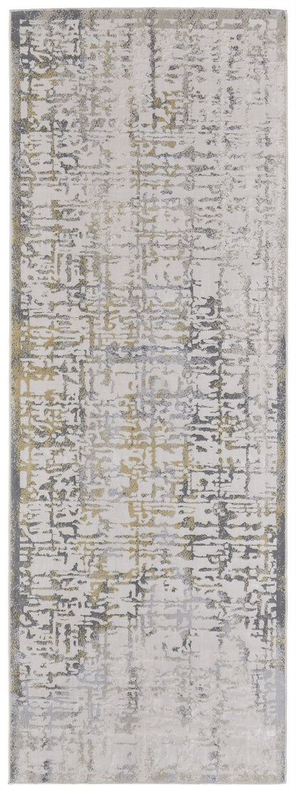 5' X 8' Gold Ivory And Gray Abstract Stain Resistant Area Rug