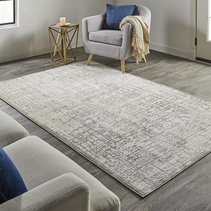 5' X 8' Gold Ivory And Gray Abstract Stain Resistant Area Rug