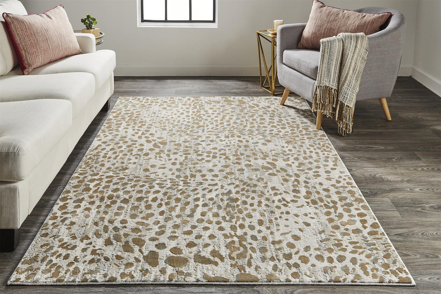 5' X 8' Brown And Ivory Abstract Stain Resistant Area Rug