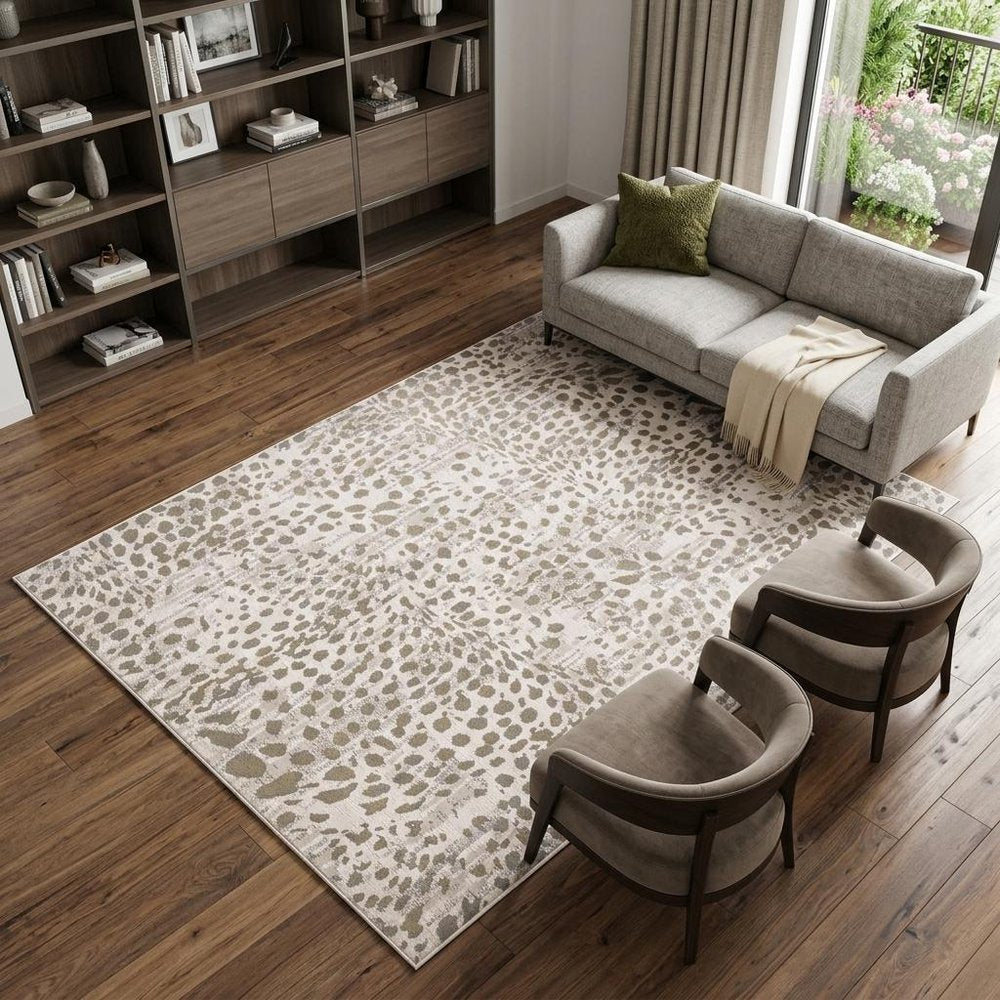 5' X 8' Brown And Ivory Abstract Stain Resistant Area Rug