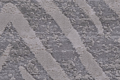 8' Gray and Silver Abstract Distressed Runner Rug