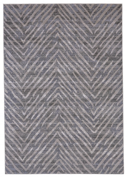 8' Gray and Silver Abstract Distressed Runner Rug