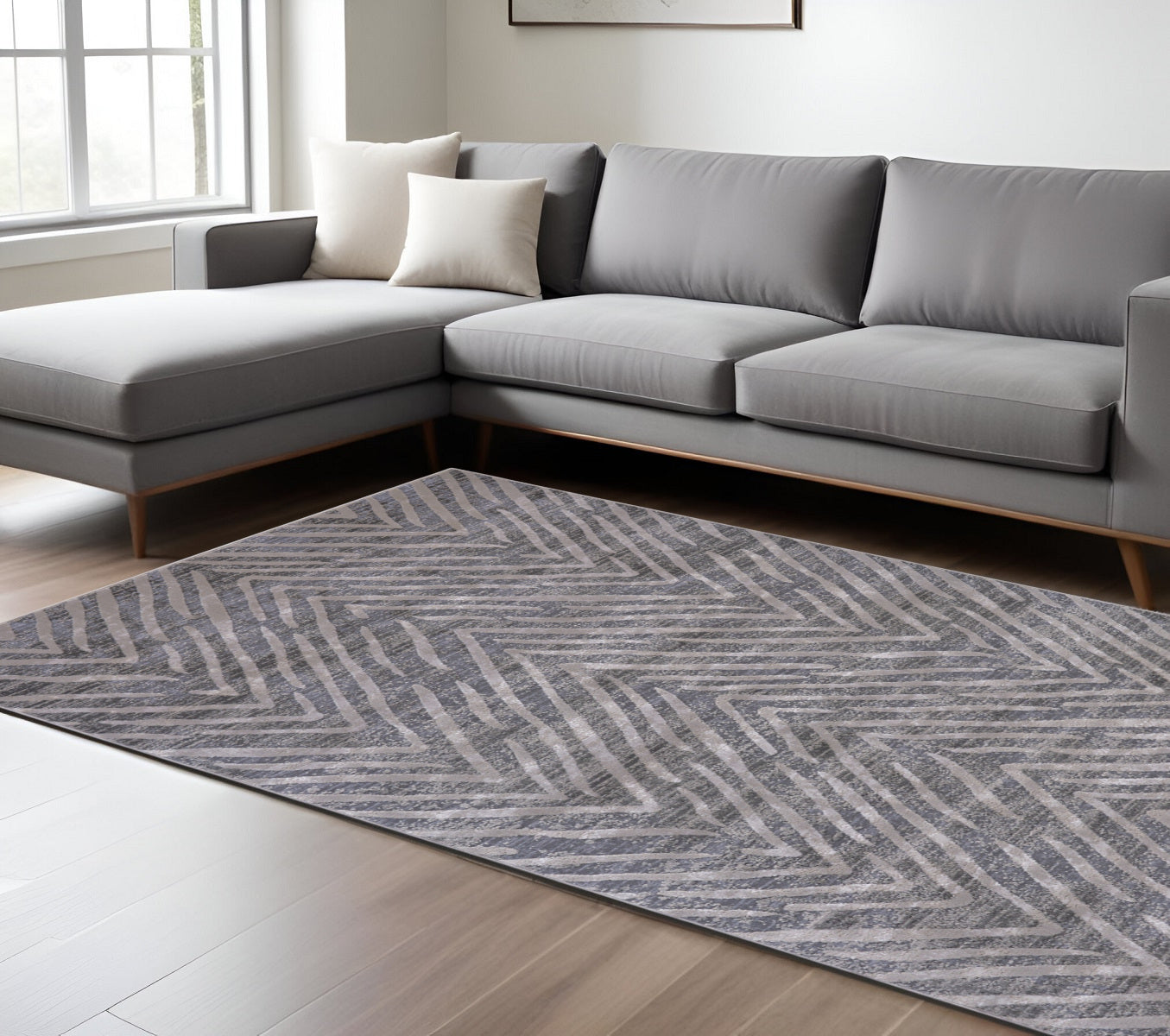 8' Gray and Silver Abstract Distressed Runner Rug