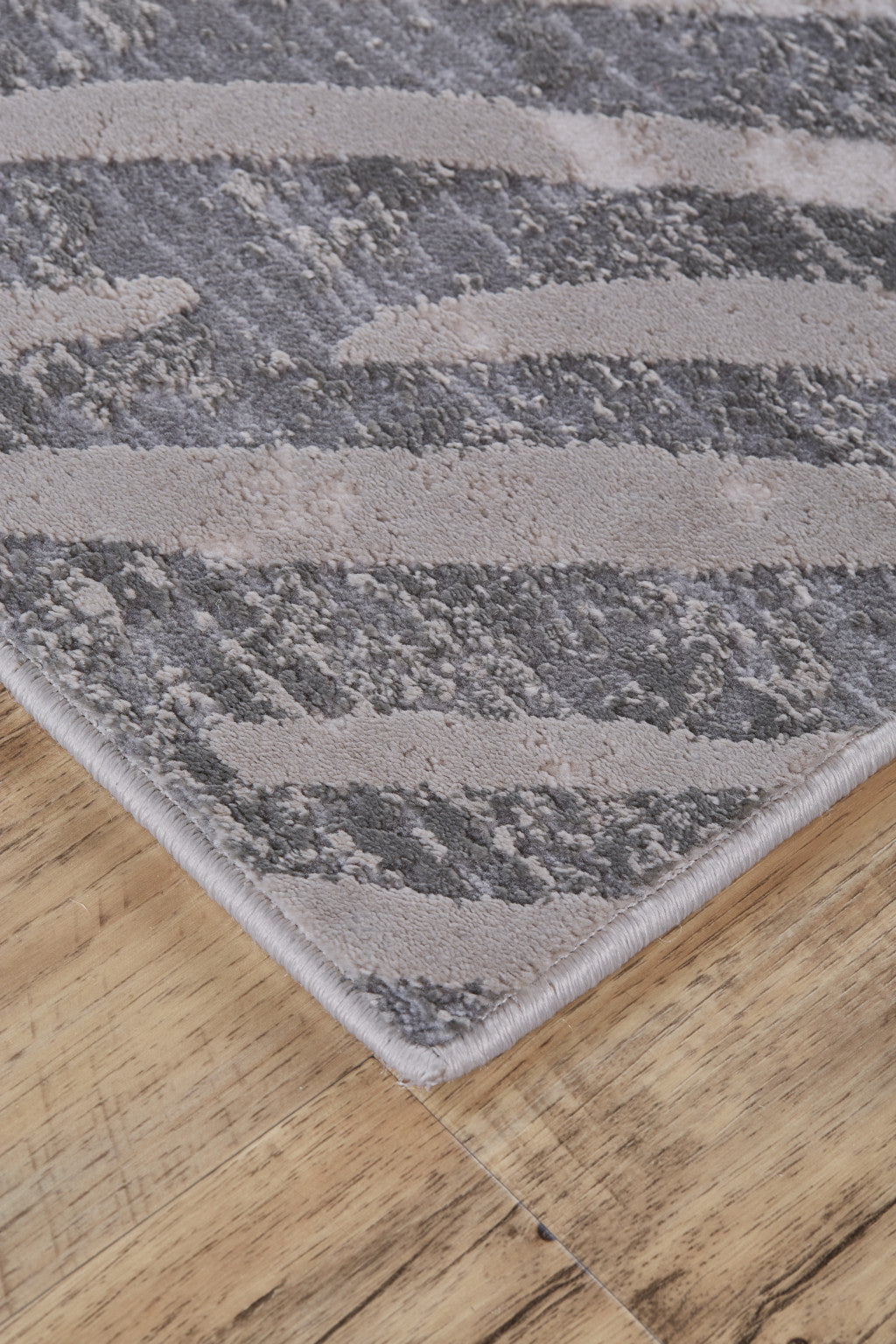 8' Gray and Silver Abstract Distressed Runner Rug