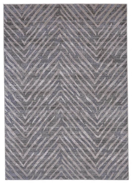 8' Gray and Silver Abstract Distressed Runner Rug