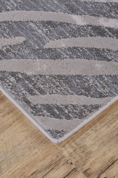 8' Gray and Silver Abstract Distressed Runner Rug