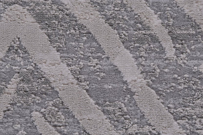 8' Gray and Silver Abstract Distressed Runner Rug