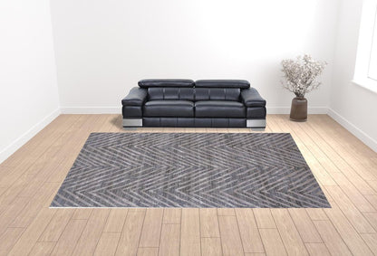 8' Gray and Silver Abstract Distressed Runner Rug