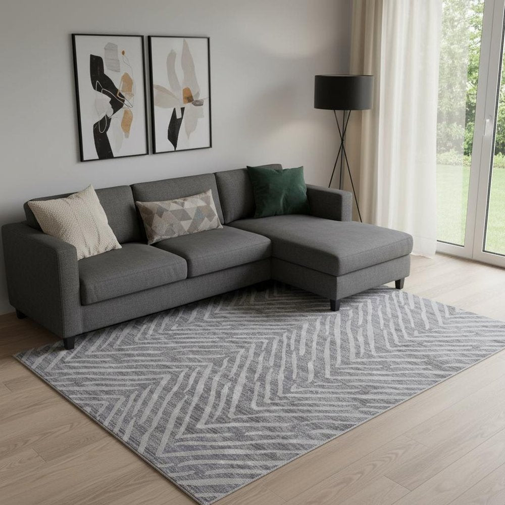8' Gray and Silver Abstract Distressed Runner Rug