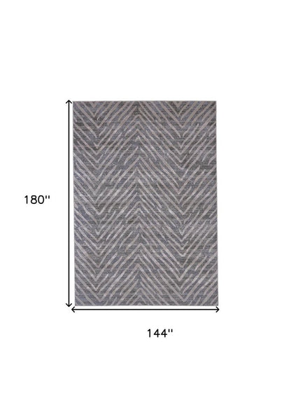8' Gray and Silver Abstract Distressed Runner Rug