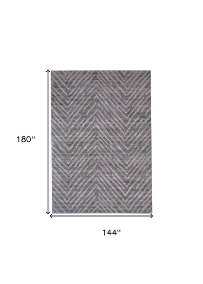8' Gray and Silver Abstract Distressed Runner Rug