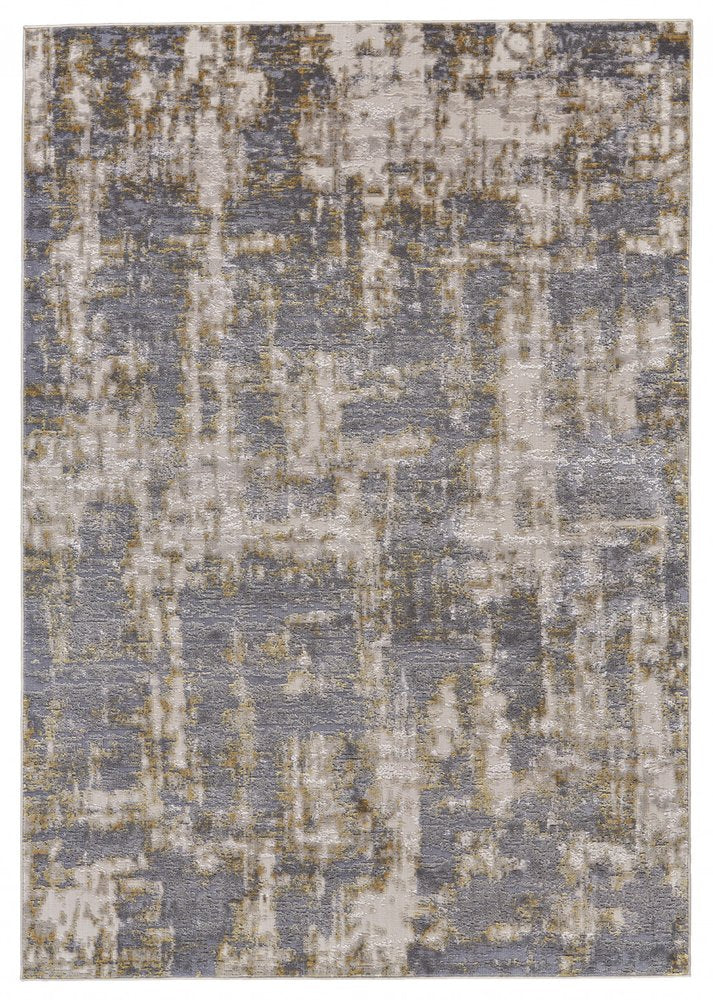 8' X 11' Gray And Gold Abstract Area Rug