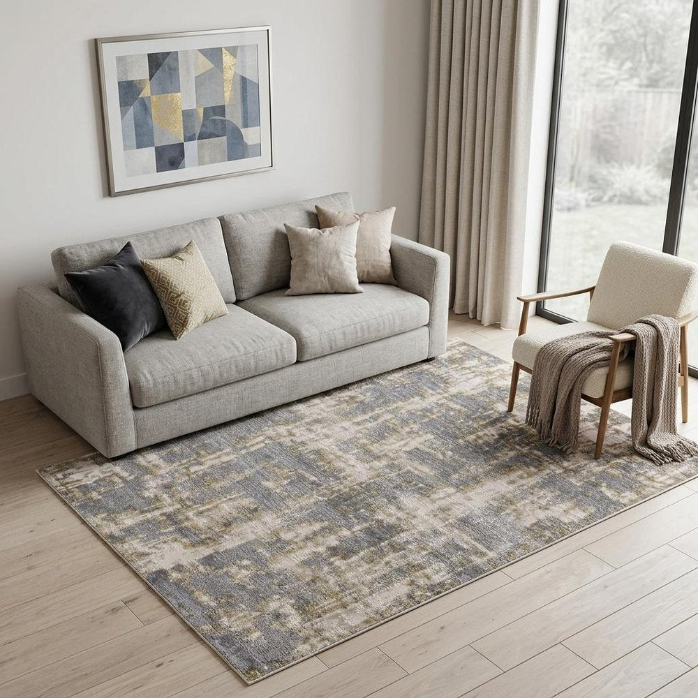 5' X 8' Gray And Gold Abstract Area Rug