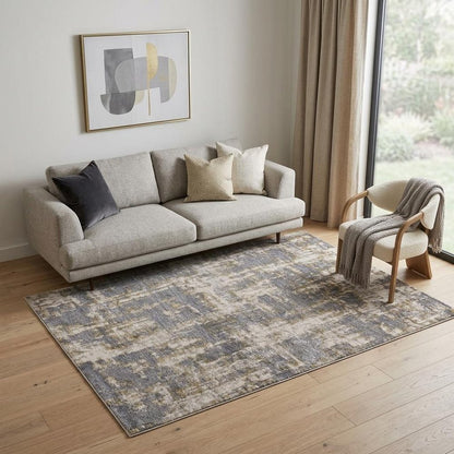 7' X 10' Gray And Gold Abstract Area Rug