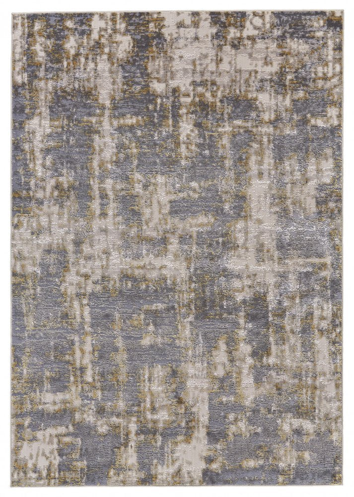 8' X 11' Gray And Gold Abstract Area Rug