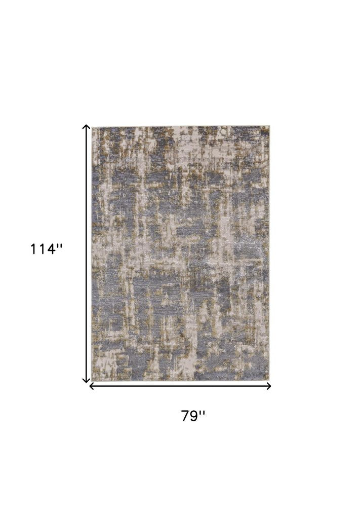 7' X 10' Gray And Gold Abstract Area Rug
