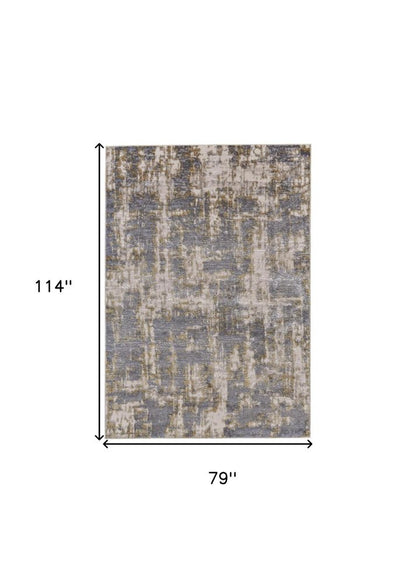7' X 10' Gray And Gold Abstract Area Rug