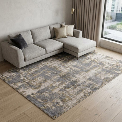 7' X 10' Gray And Gold Abstract Area Rug