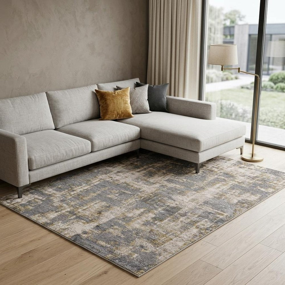 5' X 8' Gray And Gold Abstract Area Rug