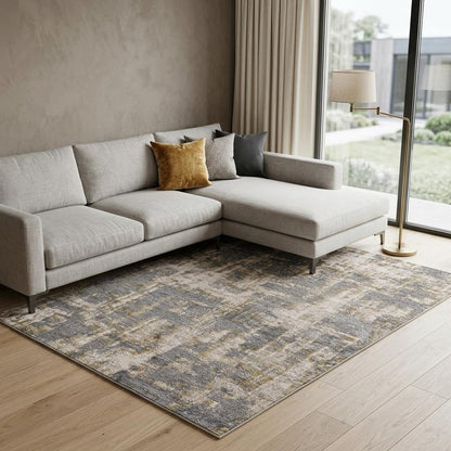 5' X 8' Gray And Gold Abstract Area Rug