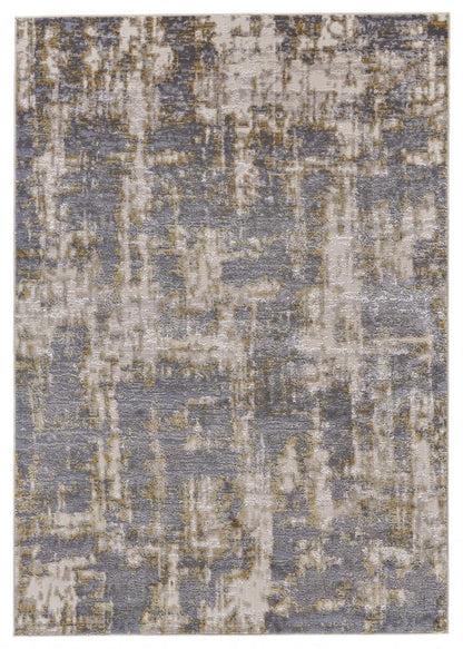 8' X 11' Gray And Gold Abstract Area Rug