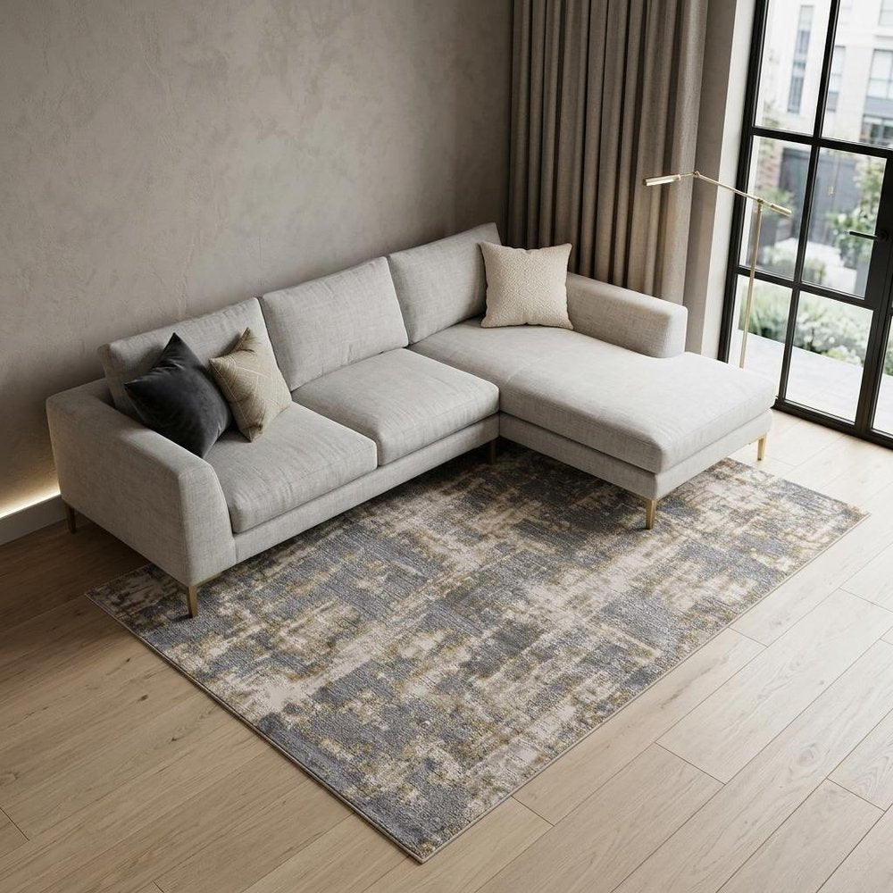 5' X 8' Gray And Gold Abstract Area Rug