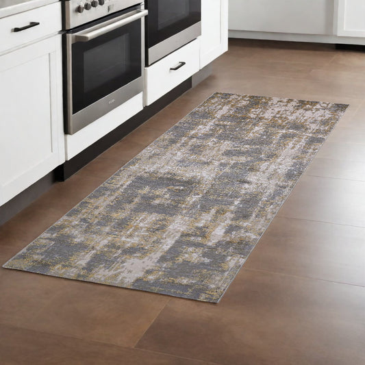 5' X 8' Gray And Gold Abstract Stain Resistant Area Rug