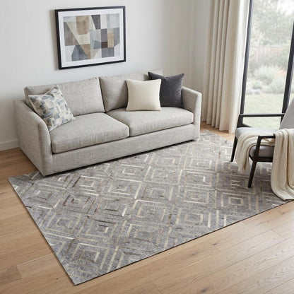 8' X 11' Gray Taupe And Ivory Geometric Hand Woven Area Rug