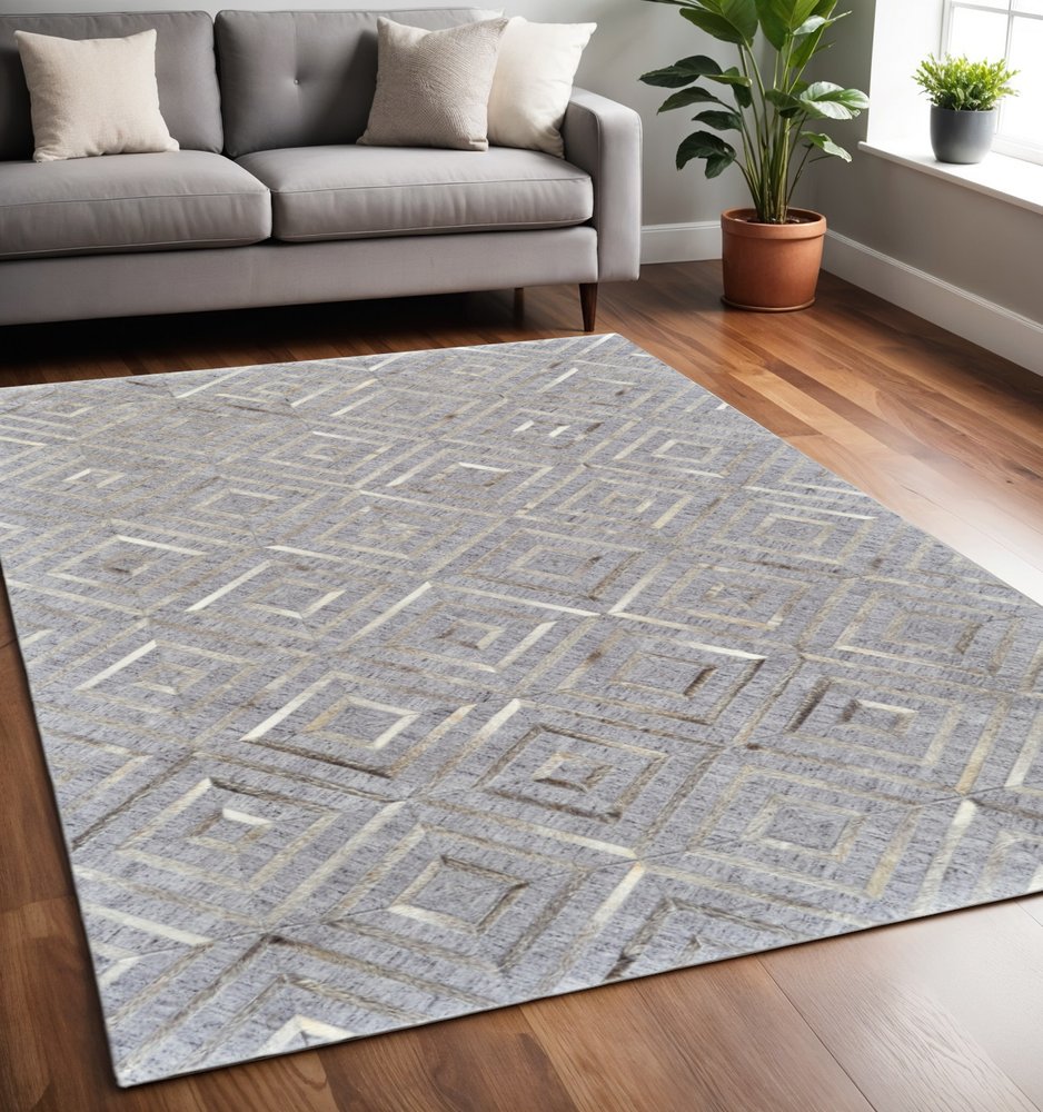 8' X 11' Gray Taupe And Ivory Geometric Hand Woven Area Rug