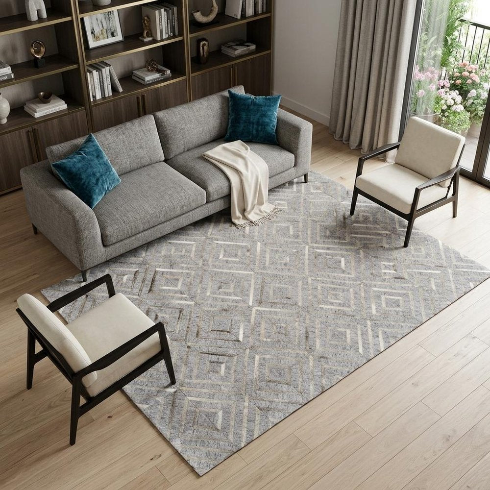 8' X 11' Gray Taupe And Ivory Geometric Hand Woven Area Rug