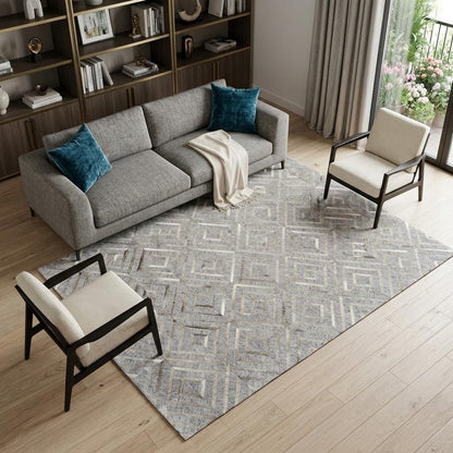 8' X 11' Gray Taupe And Ivory Geometric Hand Woven Area Rug