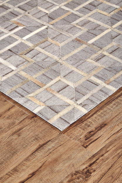 8' X 11' Gray Ivory And Brown Geometric Hand Woven Area Rug