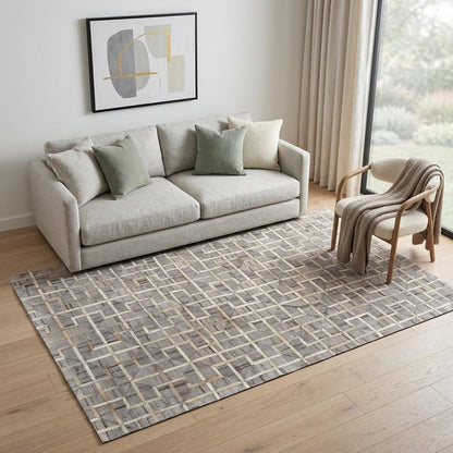 5' X 8' Gray Ivory And Brown Geometric Hand Woven Area Rug