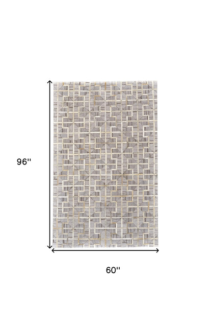 2' X 3' Gray Ivory And Brown Geometric Hand Woven Area Rug