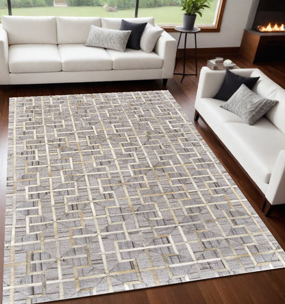 2' X 3' Gray Ivory And Brown Geometric Hand Woven Area Rug
